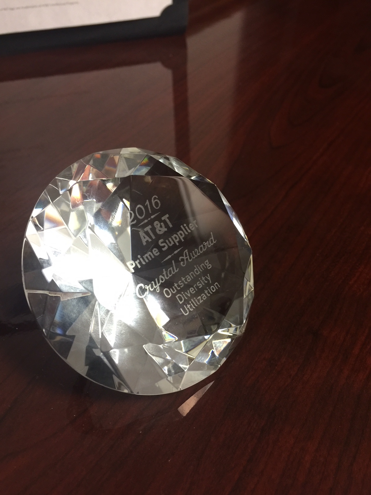 Northcentral Telcom, Inc. - 2016 AT&T Prime Supplier Crystal Award