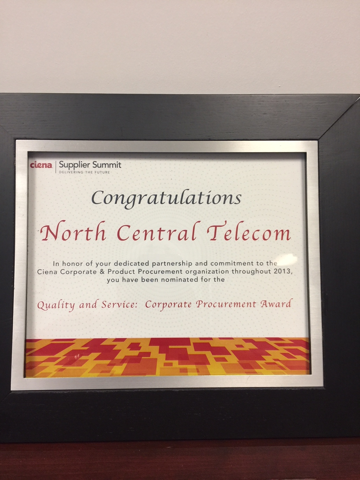 North Central Telcom - Quality & Service Corporate Procurement Award